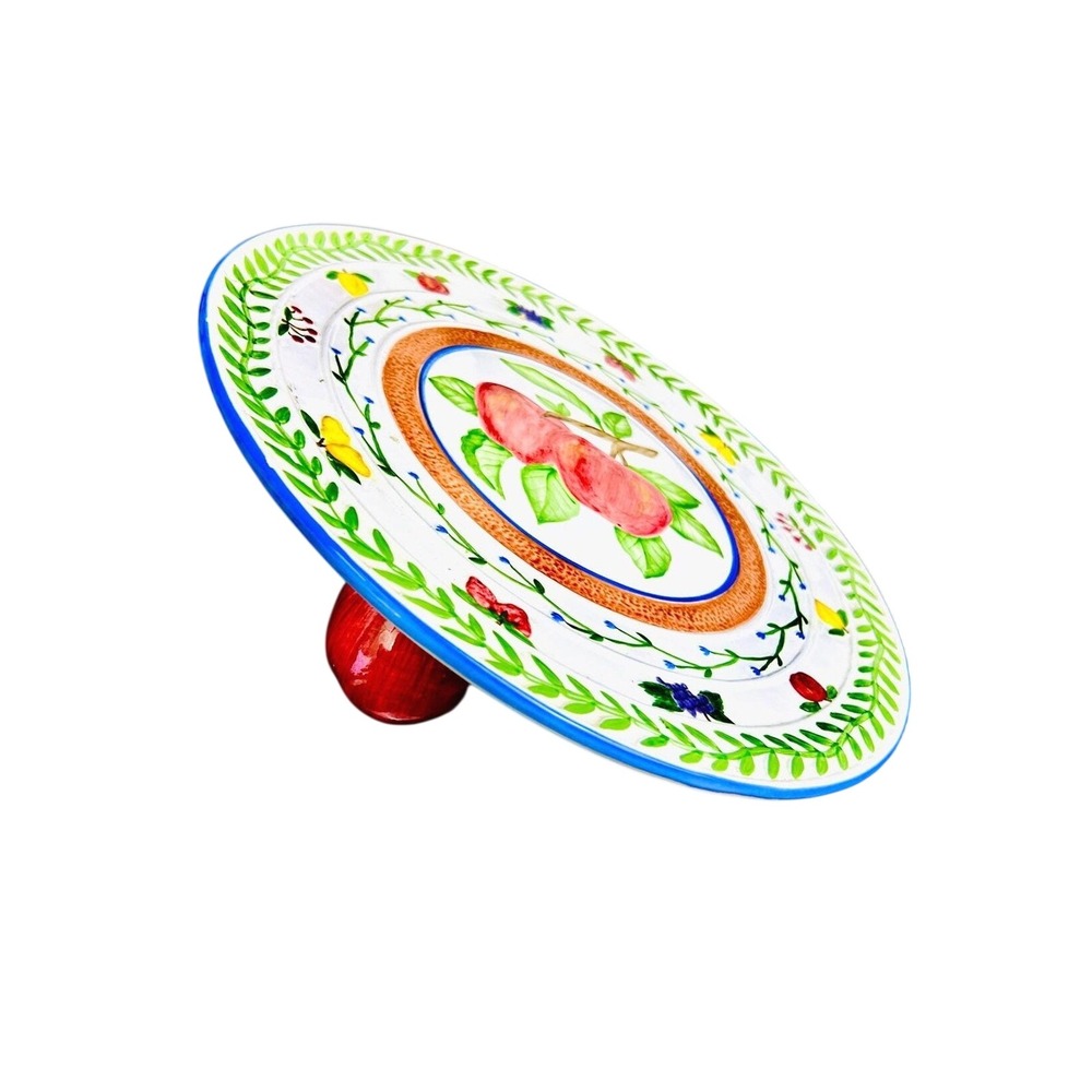 Portuguese‎ Apple Footed Pedestal Plate Stand Hand Painted Ceramic Cake Stand